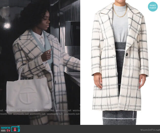 Lita by Ciara Graphic Check Princess Coat worn by Zenzi Fullington (Ashleigh Murray) on Tom Swift