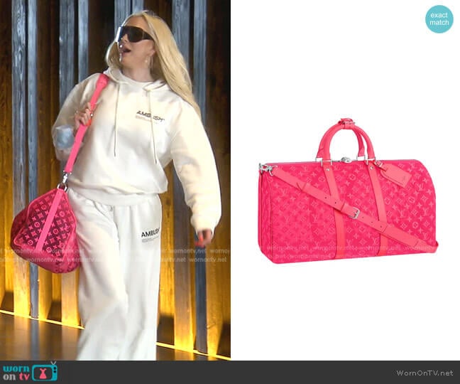 Louis Vuitton Keepall Bandouliere in Pink Mesh worn by Erika Jayne on The Real Housewives of Beverly Hills