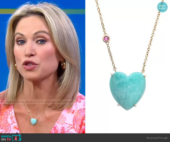 Jane Win Love Amazonite Heart Necklace worn by Amy Robach on Good Morning America
