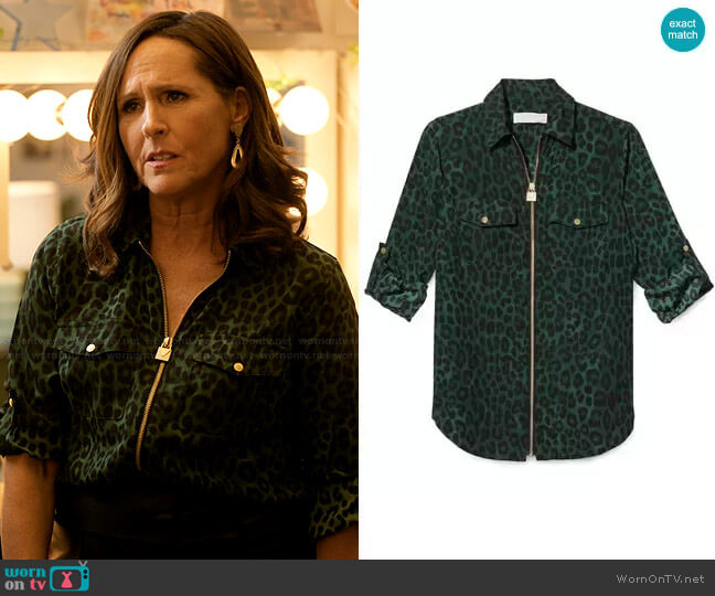 MICHAEL Michael Kors Mega Cheetah-Print Zip Shirt worn by Jackie Stilton (Molly Shannon) on I Love That For You