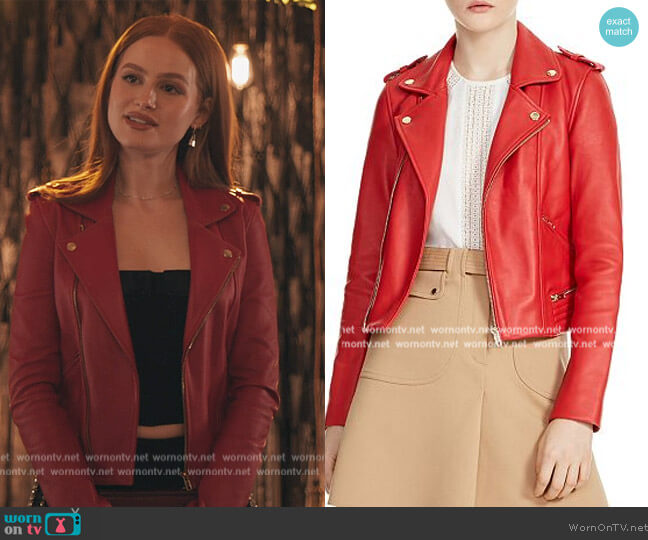 Maje Basalt Leather Motorcycle Jacket worn by Cheryl Blossom (Madelaine Petsch) on Riverdale