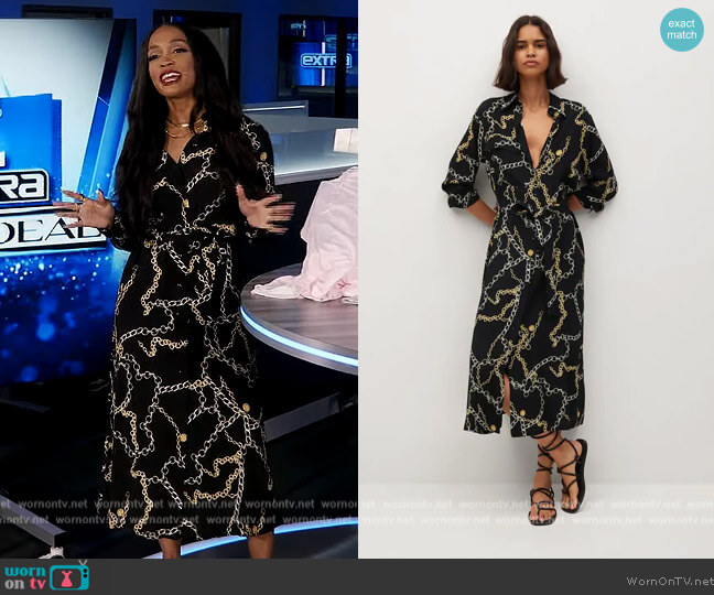 Mango Chain Print Dress worn by Rachel Lindsay on Extra