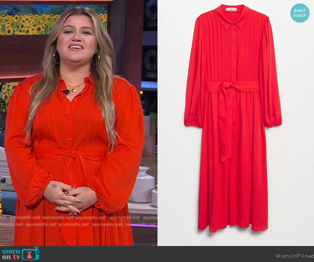Mango Pleated Shirt Dress worn by Kelly Clarkson on The Kelly Clarkson Show