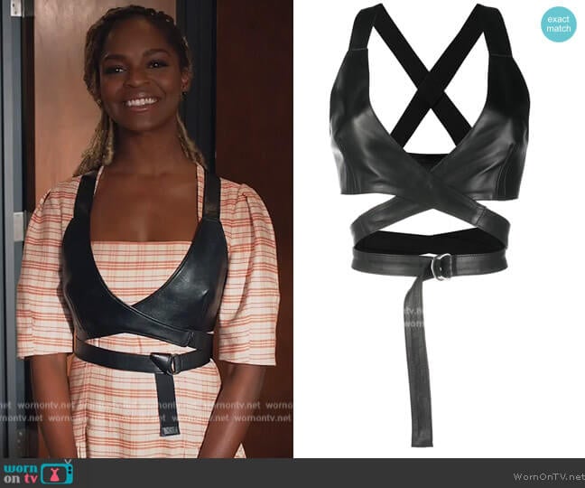 Manokhi Megan bustier top worn by Vanessa Johnson (Samantha Marie Ware) on All Rise