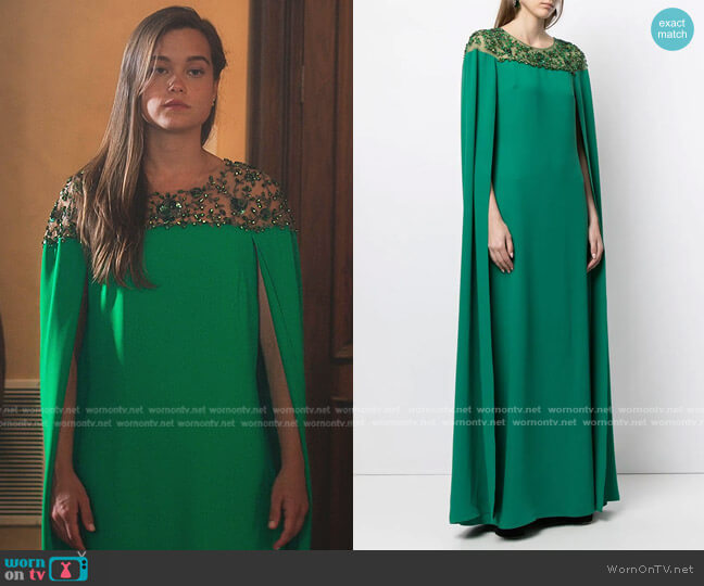 Marchesa Notte Embroidered Cape Dress worn by Juliette Fairmont (Sarah Catherine Hook) on First Kill
