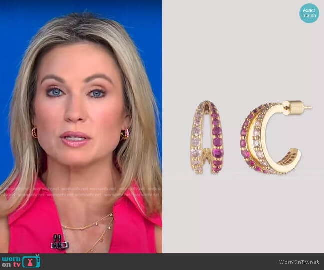 Bonheur Jewelry Mariah Swarovski Double Hoop Earrings worn by Amy Robach on Good Morning America