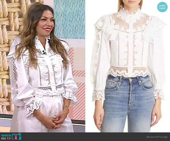 Alice + Olivia Marlo Eyelet Peplum Blouse