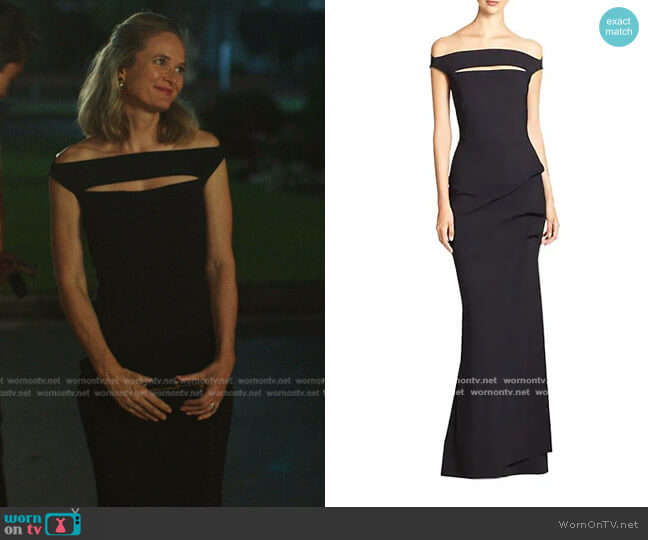Chiara Boni La Petite Robe Melania Off-The-Shoulder Gown worn by Susannah Fisher (Rachel Blanchard) on The Summer I Turned Pretty