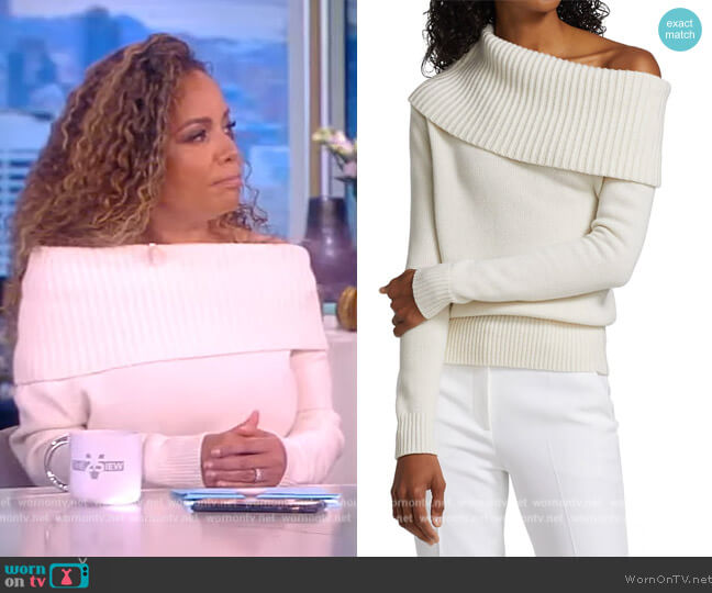 Michael Kors Off-The-Shoulder Cashmere Sweater worn by Sunny Hostin on The View