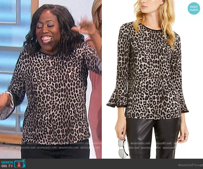 MICHAEL Michael Kors Leopard-Print Flare-Sleeve Top worn by Sheryl Underwood on The Talk