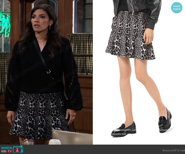 MICHAEL Michael Kors Pleated Leopard Jacquard Mini Skirt worn by Brook Lynn Quartermaine (Amanda Setton) on General Hospital