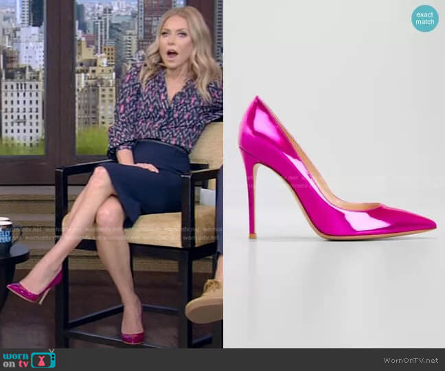 Gianvito Rossi Mirror Calfskin Stiletto Pumps worn by Kelly Ripa on Live with Kelly and Mark