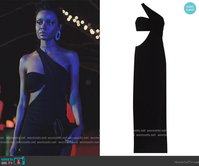 Monot One Shoulder Cut-Out Maxi Dress worn by Zenzi Fullington (Ashleigh Murray) on Tom Swift