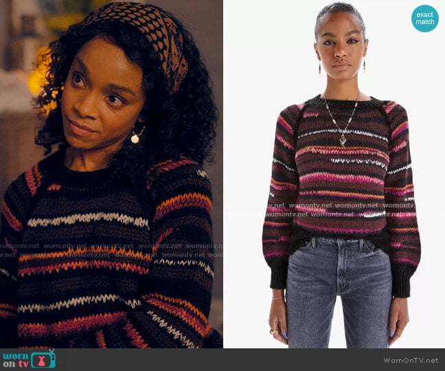 Mother The Bell Sleeve Sweater in Light Trails worn by Mia Brooks (Rachel Hilson) on Love Victor