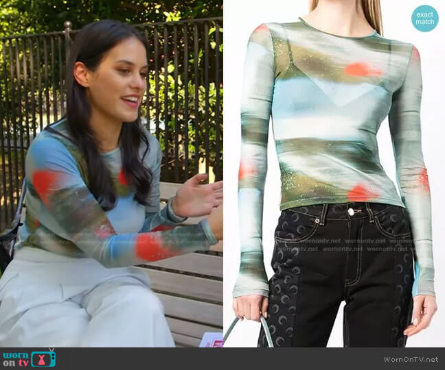 Miaou Motion Blue Print Long Sleeve Top worn by Donna Farizan on Today