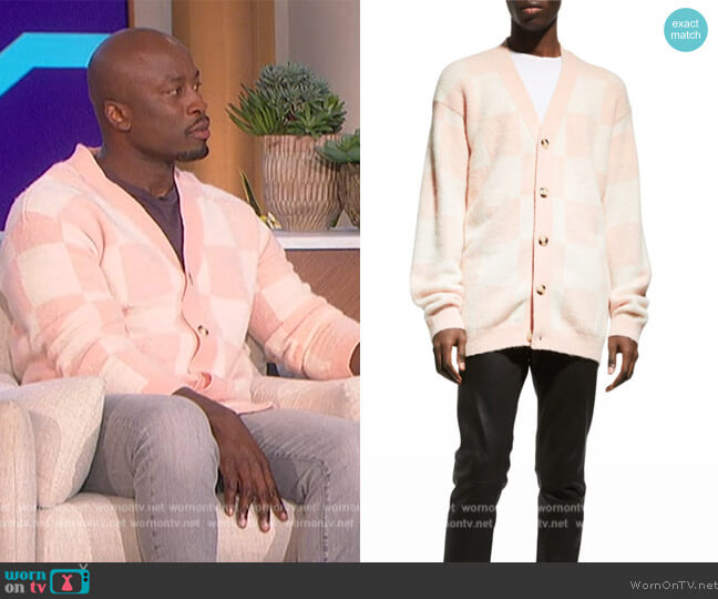 Nanushka Laith Checkered Cardigan Sweater worn by Akbar Gbajabiamila on The Talk