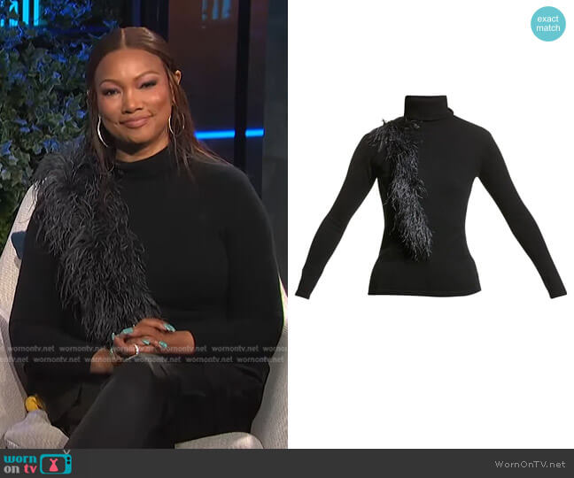 Neiman Marcus Cashmere Collection Feather-Trimmed Cashmere Turtleneck Sweater
