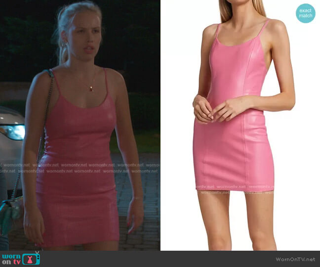 Alice + Olivia Nelle Vegan Leather Minidress worn by Elinor (Gracie Dzienny) on First Kill
