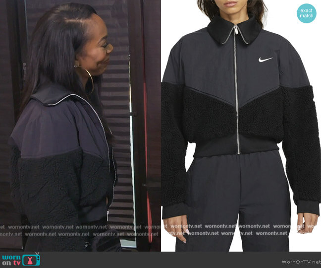 Nike Crop Mixed Media Jacket worn by Sanya Richards-Ross on The Real Housewives of Atlanta
