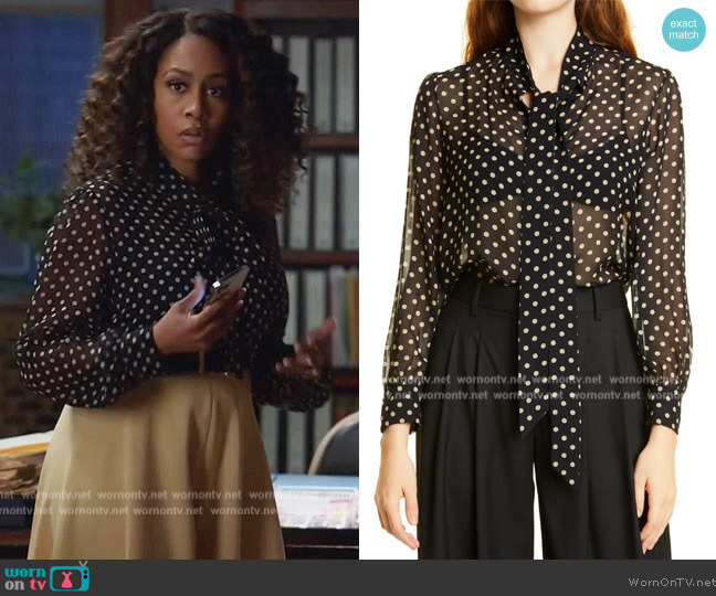 Nili Lotan Carina Tie Neck Silk Top worn by Lola Carmichael (Simone Missick) on All Rise