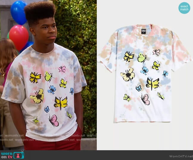 Obey Butterflies Tie-Dye Tee worn by Munchy (Isaiah Crews) on Side Hustle
