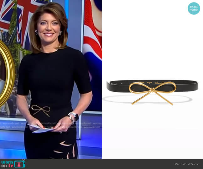Oscar de la Renta Leather Tailored Belt worn by Norah O'Donnell on CBS Evening News