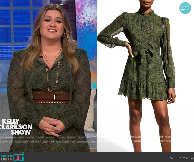 Paige Vittoria Mini Dress with Neck Tie worn by Kelly Clarkson on The Kelly Clarkson Show