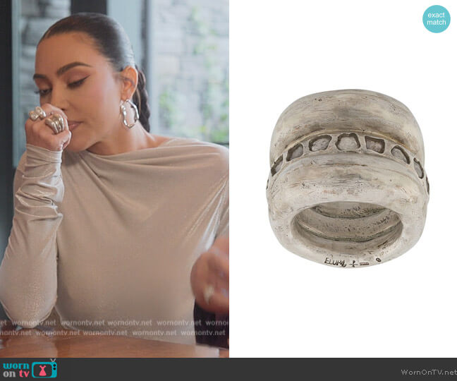 Parts of Four Stack mountain spacer ring worn by Kim Kardashian (Kim Kardashian) on The Kardashians