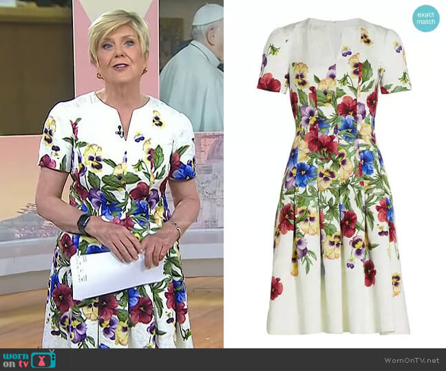 Oscar de la Renta Pleated Pansy Cloque Mini Dress worn by Anne Thompson on Today