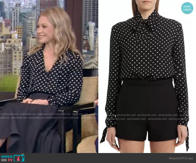 Valentino Polka Dot Silk Georgette Blouse worn by Kelly Ripa on Live with Kelly and Mark