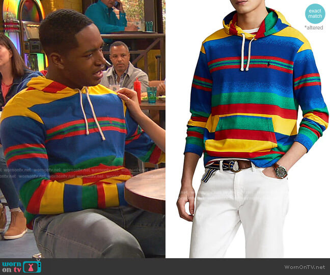 Polo Ralph Lauren Striped Terry Hoodie Sweatshirt worn by Booker Baxter (Issac Ryan Brown) on Ravens Home