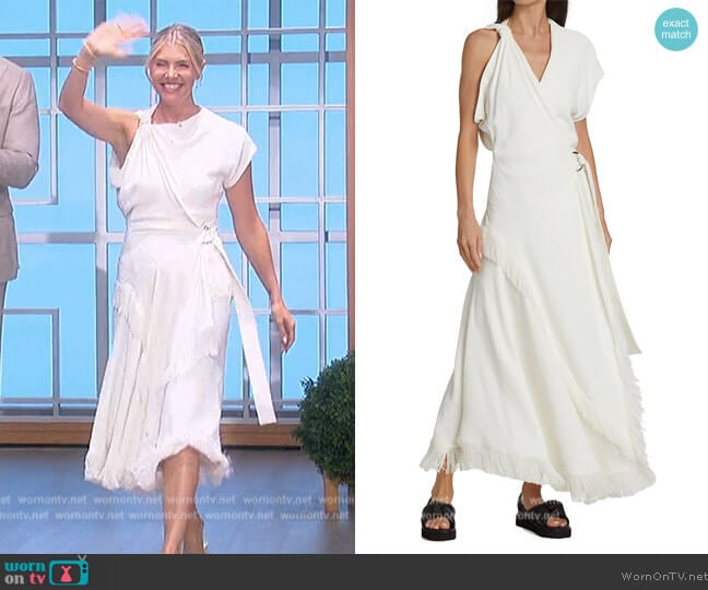 Proenza Schouler Textured Fringe Crepe Wrap Dress worn by Amanda Kloots on The Talk