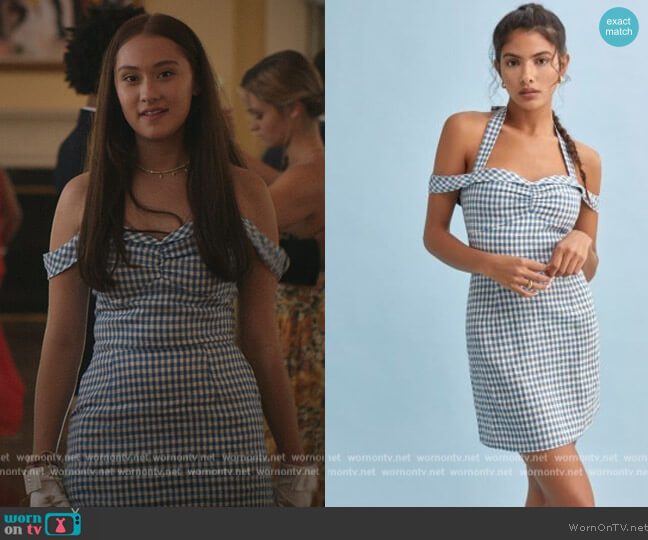 WornOnTV: Belly's blue gingham check cold shoulder dress on