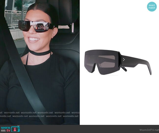 Rick Owens Shield sunglasses worn by Kourtney Kardashian (Kourtney Kardashian) on The Kardashians