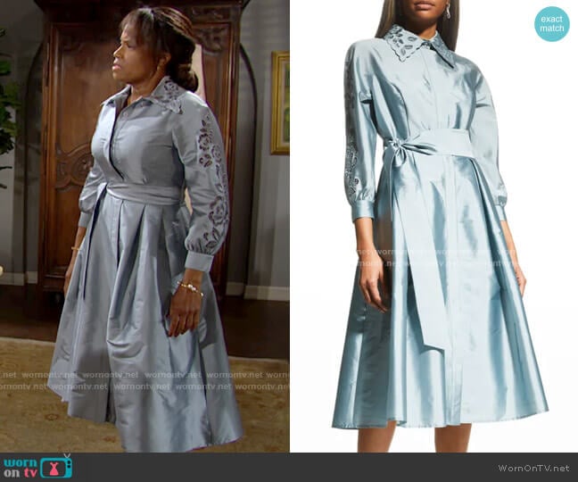 Rickie Freeman for Teri Jon Eyelet Collar & Sleeve Taffeta Shirtdress