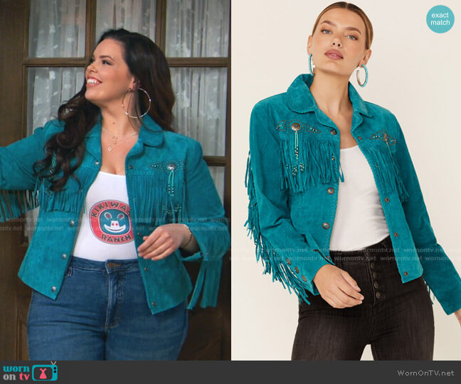 Scully Suede Leather Fringe Jacket worn by Lou Hockhauser (Miranda May) on Bunkd