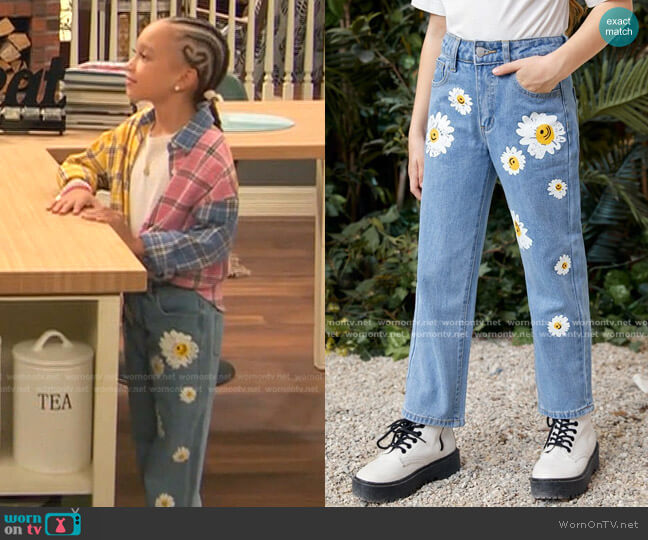 Shein Girls High Waist Floral Print Straight Leg Jeans worn by Alice Baxter (Mykal-Michelle Harris) on Ravens Home