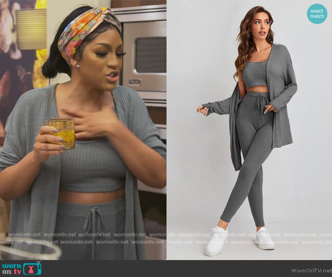 Shein Waffle Knit Tank Top And Leggings Set With Coat worn by Drew Sidora on The Real Housewives of Atlanta