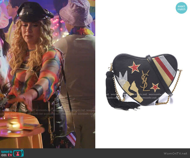 Saint Laurent Rock Star Patchwork Monogram Heart Shoulder Bag worn by Amanda Carrington (Eliza Bennett) on Dynasty