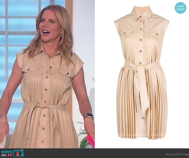 Sandro Alice pleated shirt dress worn by Natalie Morales on The Talk