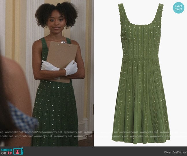 Sandro Avah scalloped embellished ribbed-knit mini dress worn by Nicole (Summer Madison) on The Summer I Turned Pretty