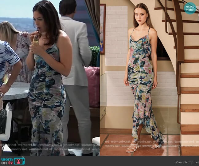 Sau Lee Floral Ruched Dress worn by Britt Westbourne (Kelly Thiebaud) on General Hospital