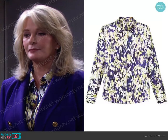 Lafayette 148 NY Scottie Autumn Haze Silk Blouse in Ink Multi worn by Marlena Evans (Deidre Hall) on Days of our Lives