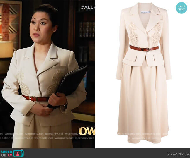 Self Portrait Peak-Lapel Belted Midi Dress worn by Sherri Kansky (Ruthie Ann Miles) on All Rise