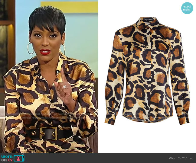 Sergio Hudson Animal Print Silk Charmeuse Blouse worn by Tamron Hall on Tamron Hall Show