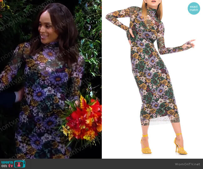 AFRM Shailene Long Sleeve Mesh Midi Dress in Botanical Garden worn by Lani Price (Sal Stowers) on Days of our Lives