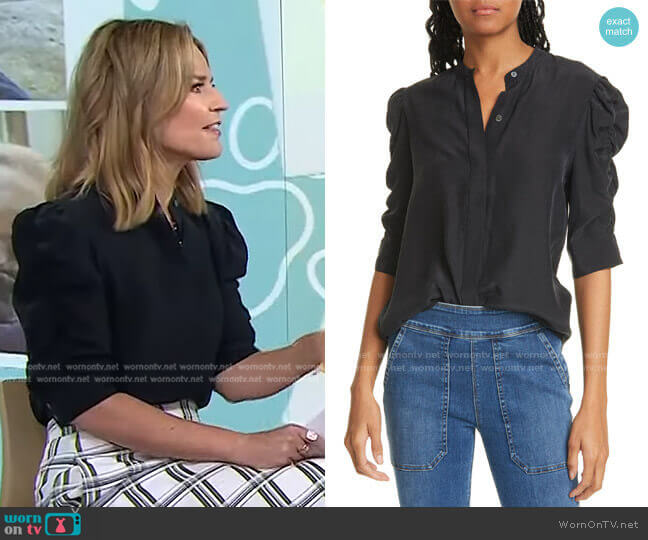 Frame Shirred Sleeve Silk Blouse worn by Savannah Guthrie on Today