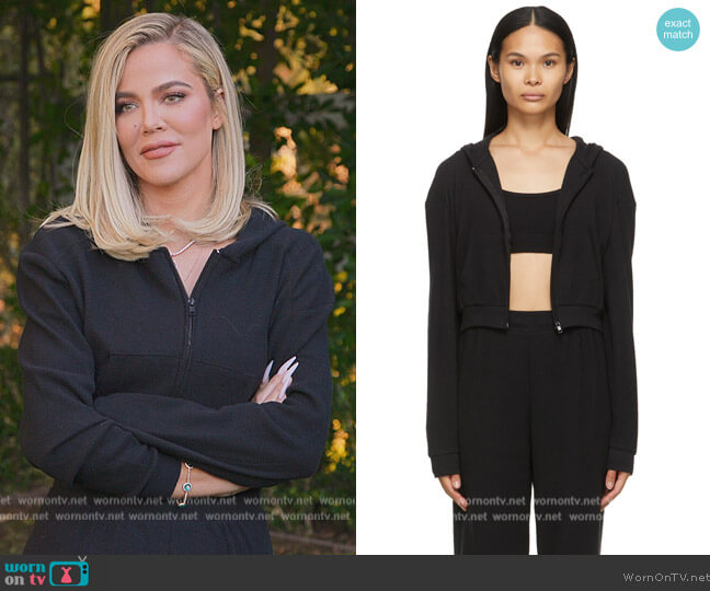 Skims Black Waffle Lounge Hoodie worn by Khloe Kardashian (Khloe Kardashian) on The Kardashians