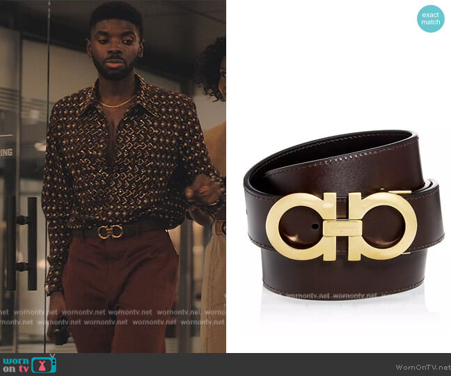 Salvatore Ferragamo Smooth Reversible Belt with Shiny Goldtone Double Gancini Buckle worn by Tom Swift (Tian Richards) on Tom Swift