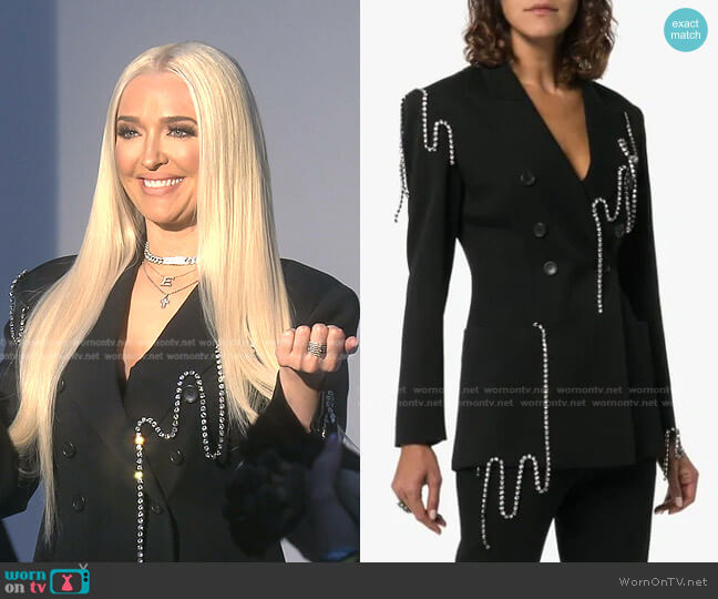 Christopher Kane Squiggle Crystal-Embellished Double-Breasted Twill Blazer worn by Erika Jayne on The Real Housewives of Beverly Hills